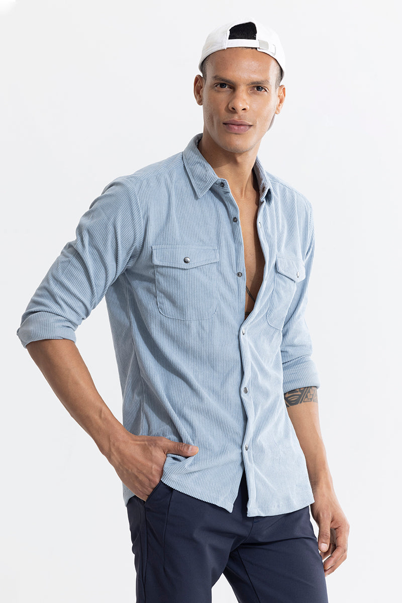 Jezzi Sky Blue Corduroy Overshirt