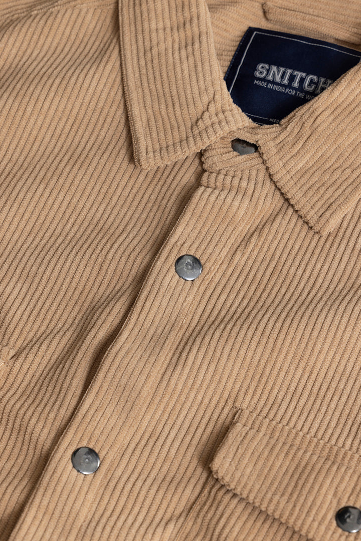 Jezzi Khaki Corduroy Overshirt