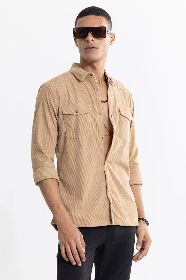 Jezzi Khaki Corduroy Overshirt