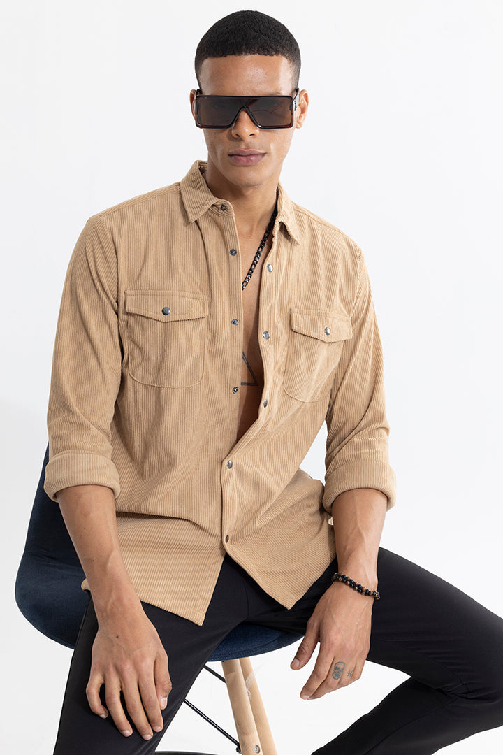 Jezzi Khaki Corduroy Overshirt