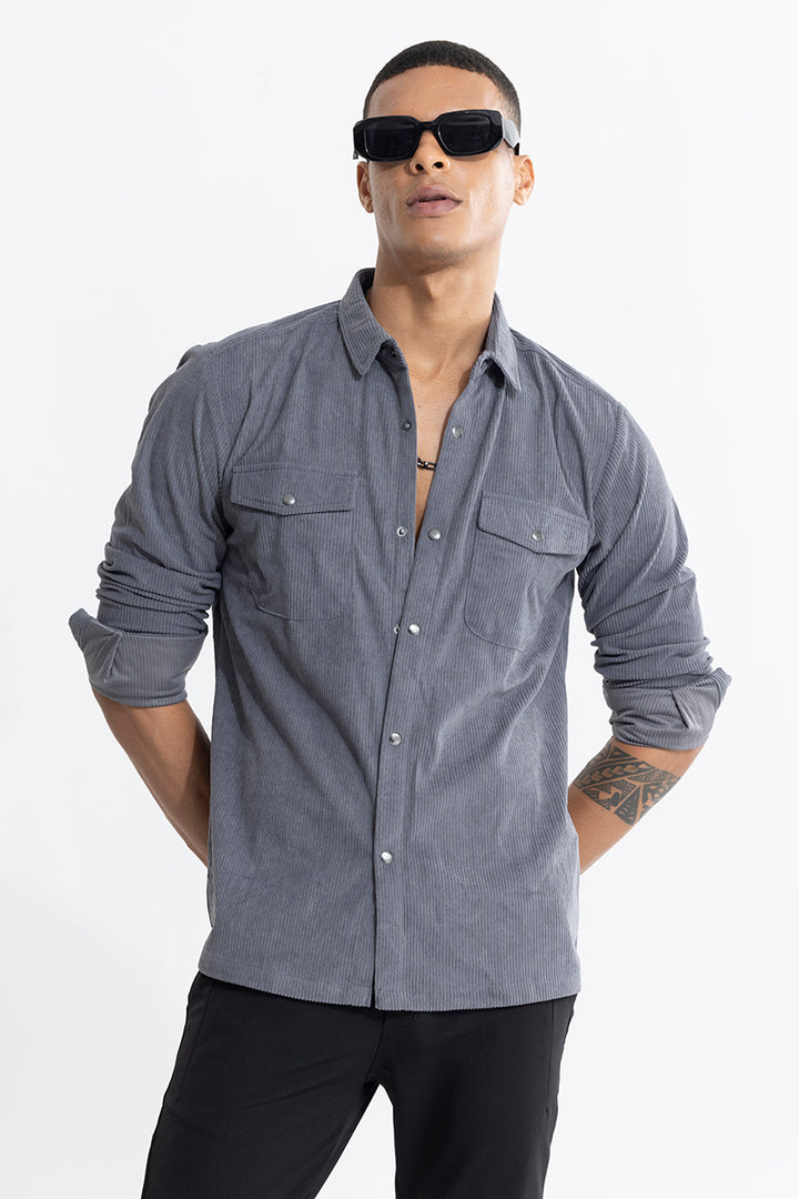 Jezzi Teal Dark Grey Corduroy Overshirt