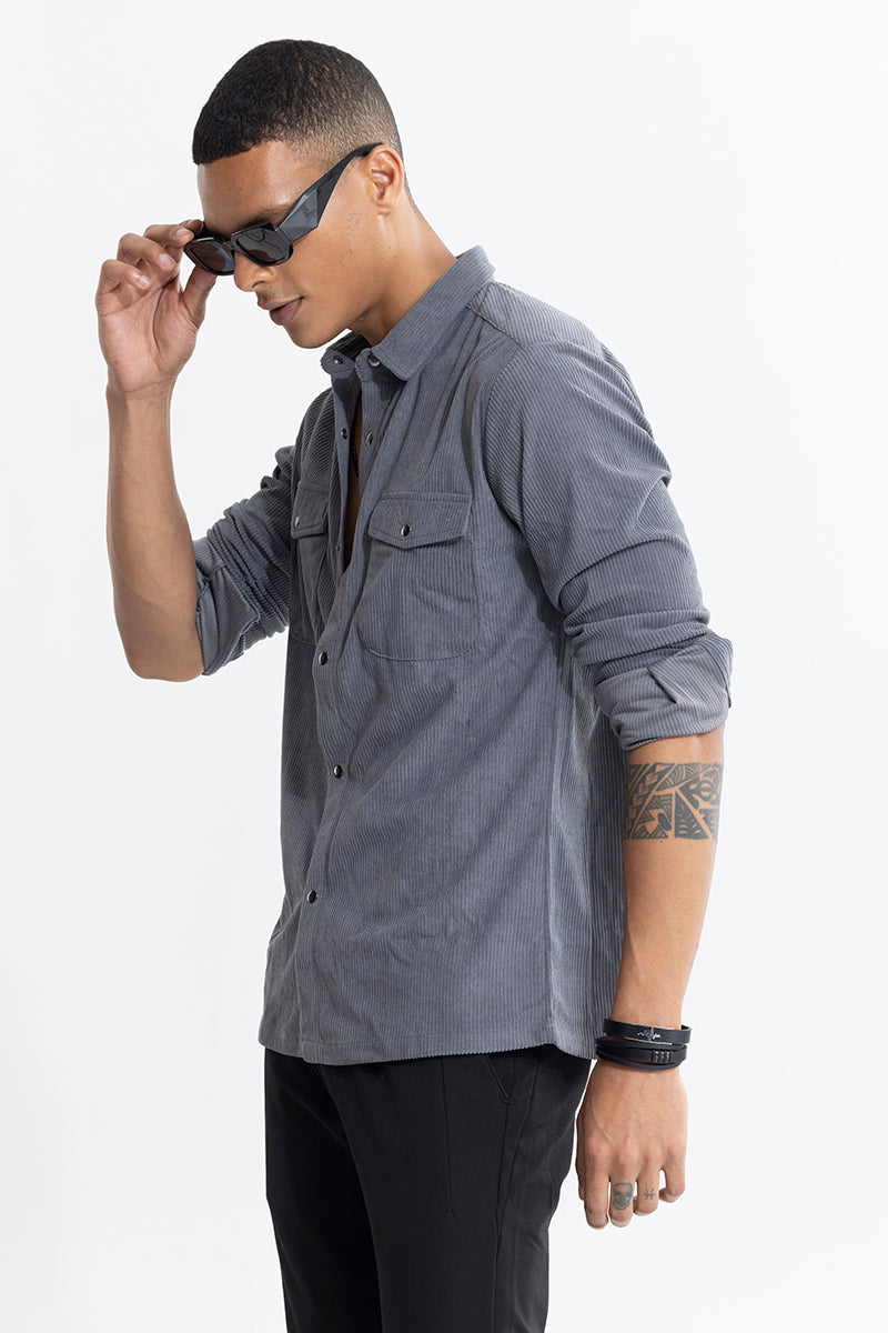 Jezzi Teal Dark Grey Corduroy Overshirt