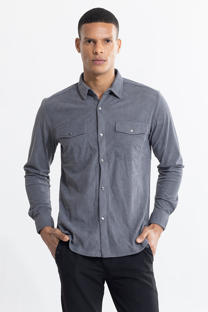 Jezzi Teal Dark Grey Corduroy Overshirt