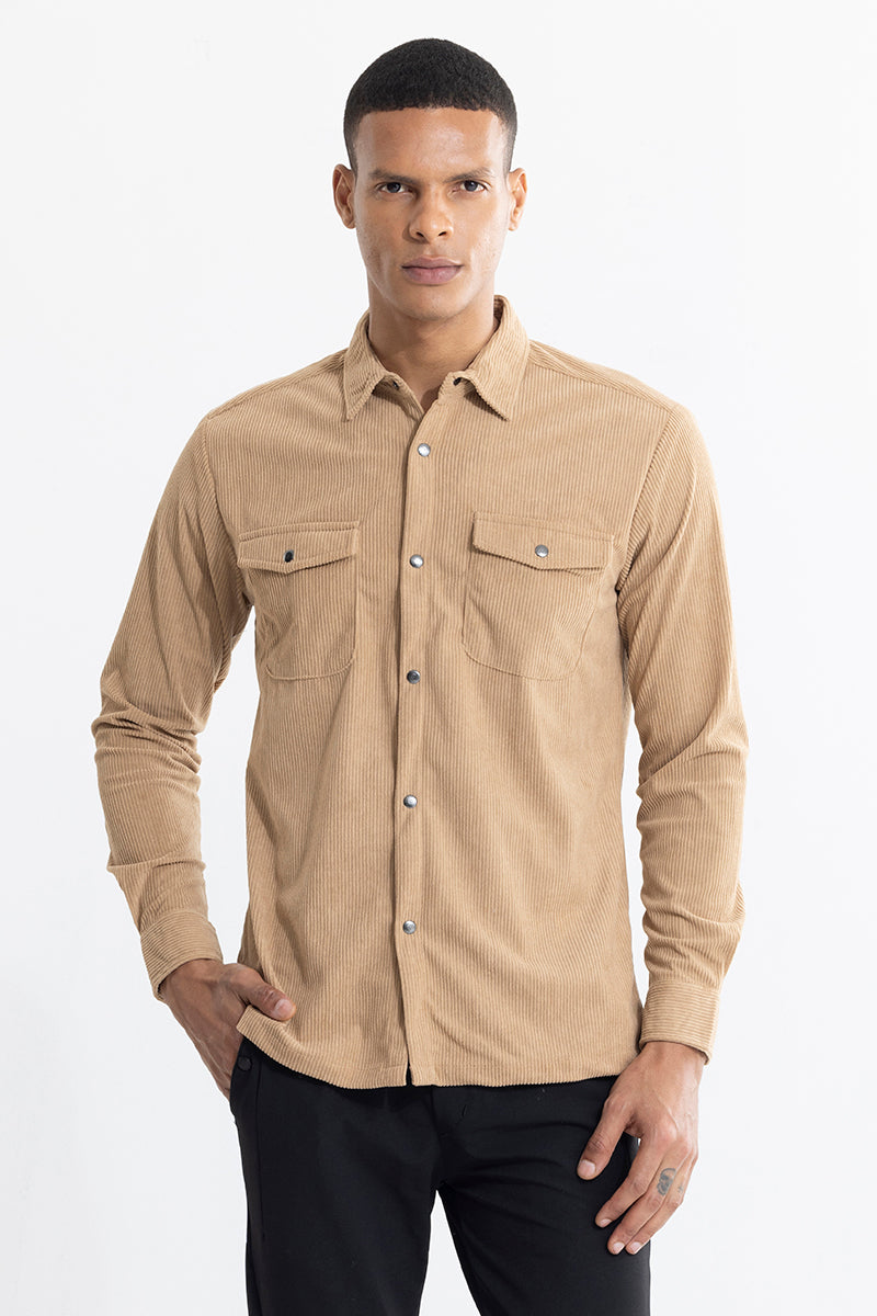 Jezzi Khaki Corduroy Overshirt