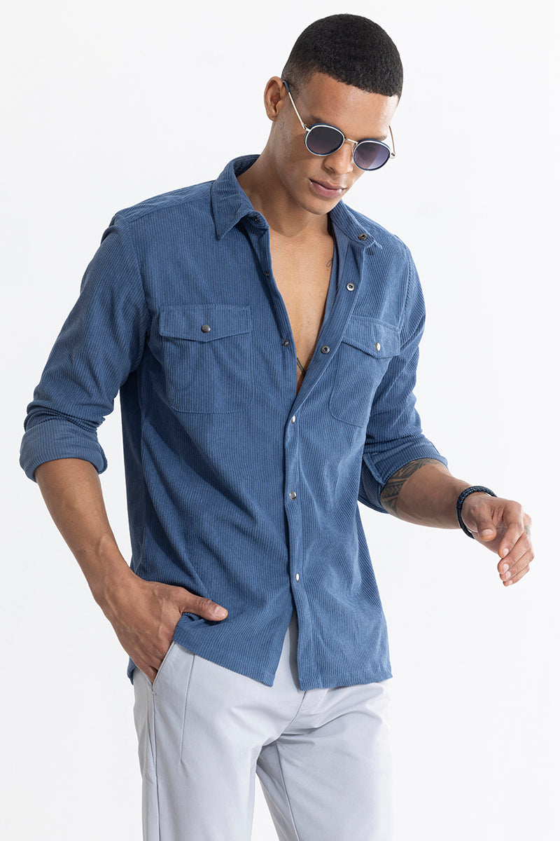 Jezzi Blue Corduroy Overshirt