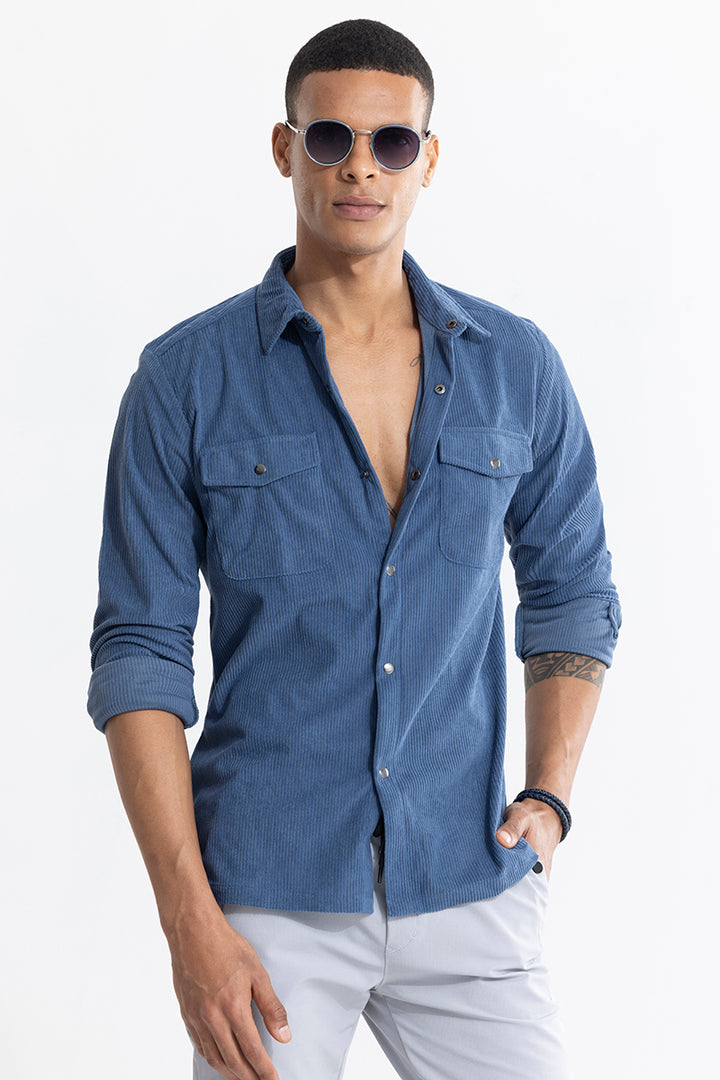 Jezzi Blue Corduroy Overshirt