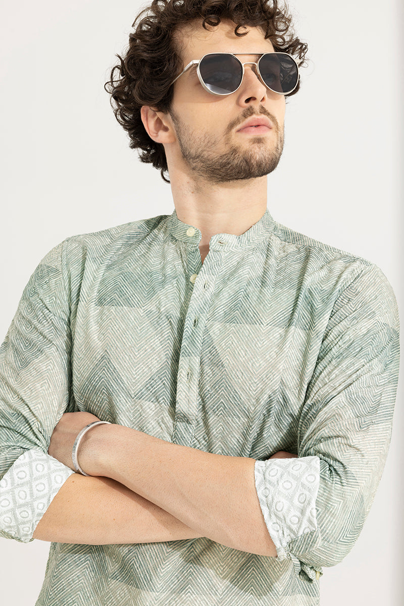 Angular Print Blue Embroidery Kurta