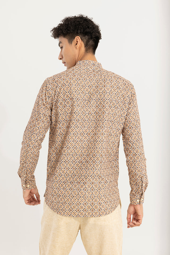 Motif Print Beige Embroidery Kurta