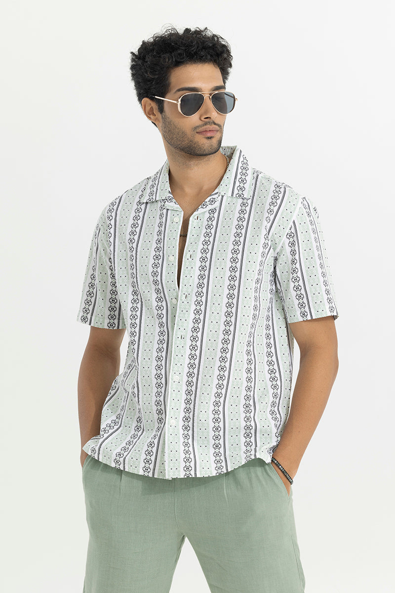 Buy Men's Ethnic Stripe Green Shirt Online | SNITCH