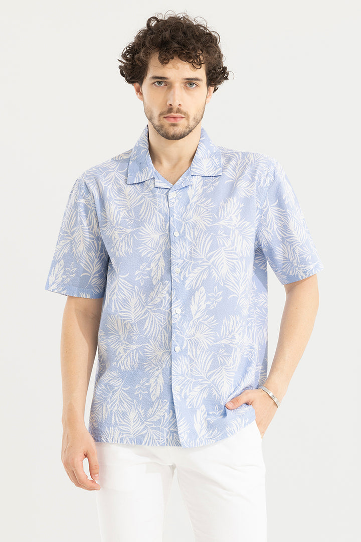 Palm Seer Sucker Blue Shirt