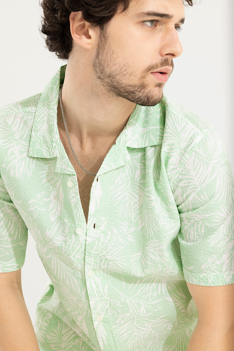 Palm Seer Sucker Green Shirt