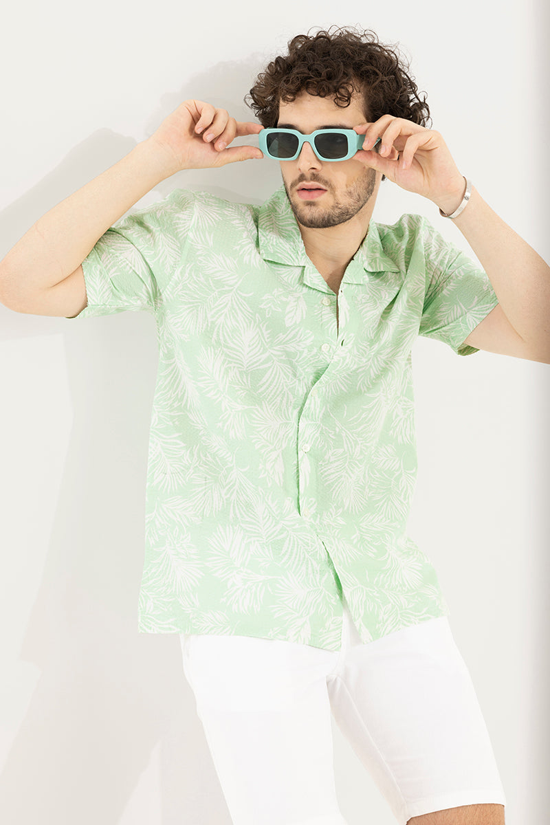 Palm Seer Sucker Green Shirt