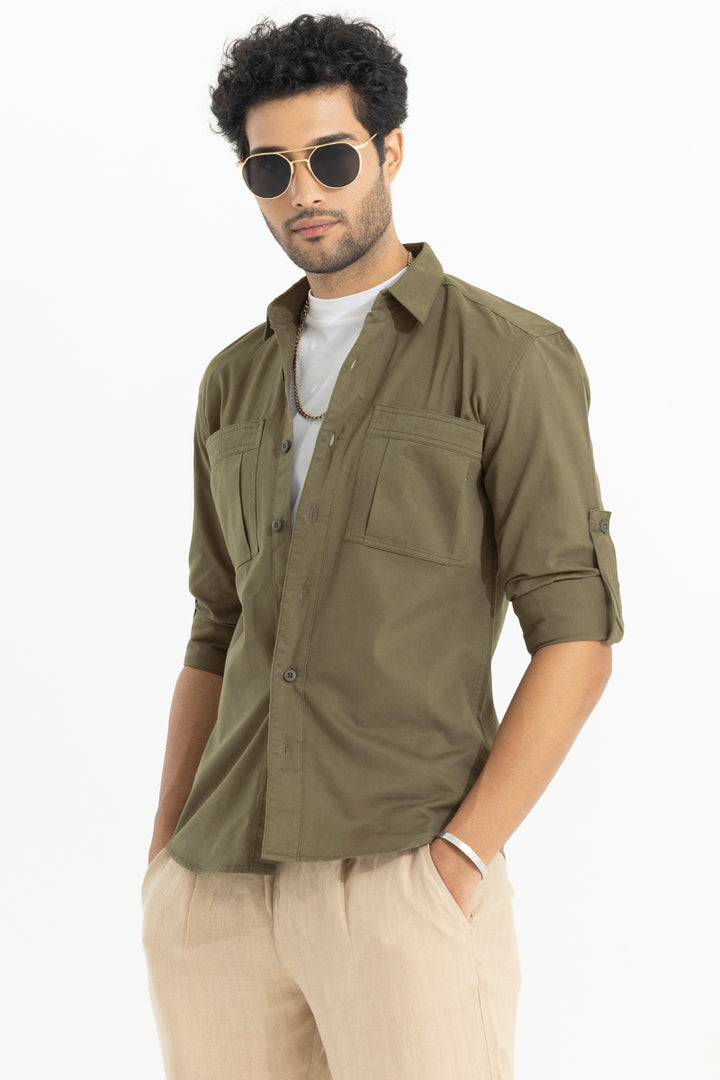 Self Fold Pocket Olive Shirt