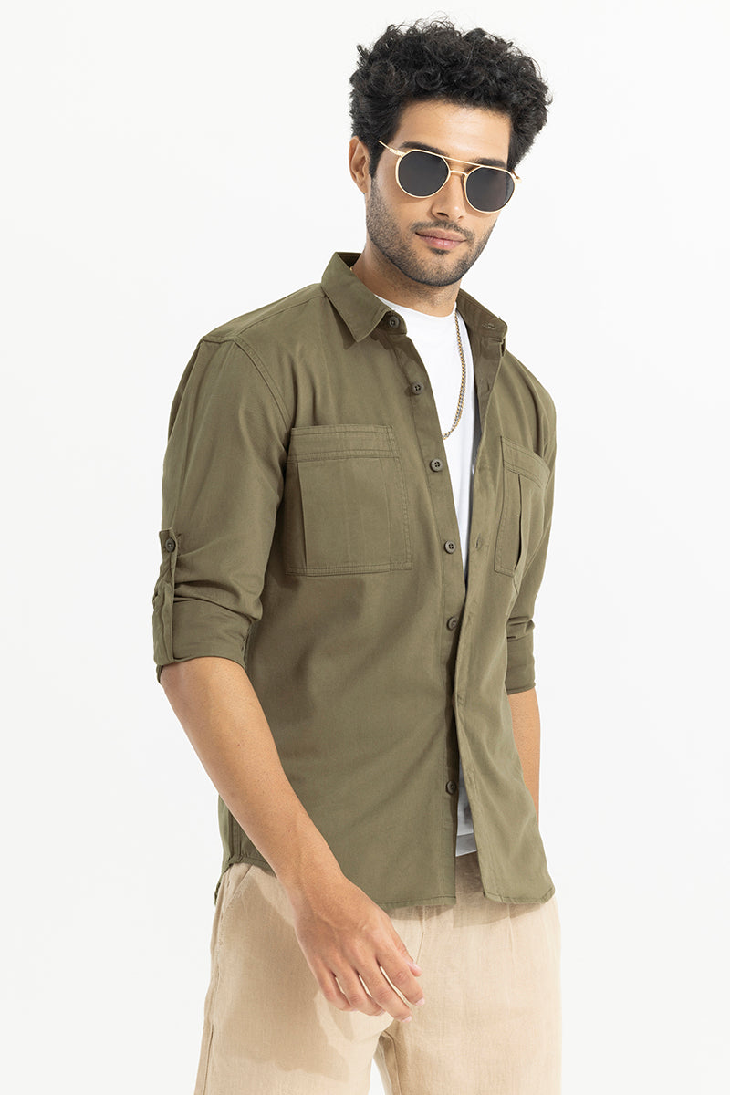 Self Fold Pocket Olive Shirt