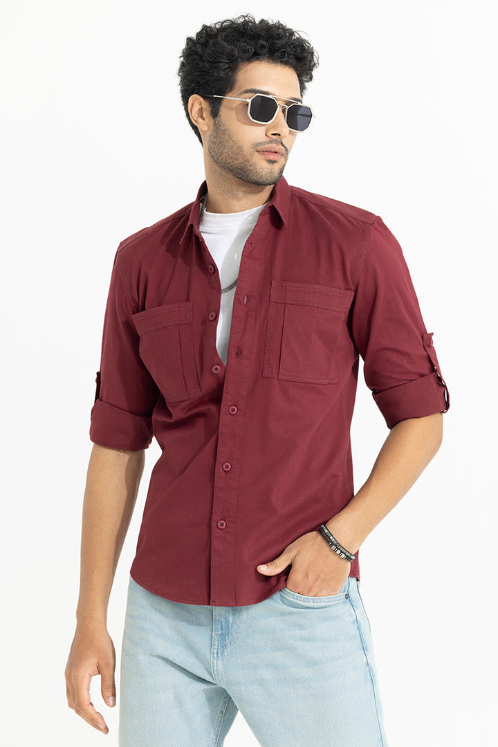 Self Fold Pocket Maroon Shirt