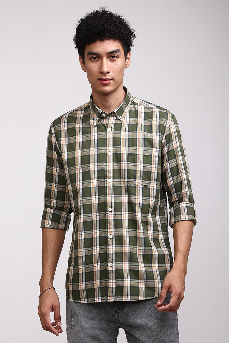 Basic Checks Olive Shirt