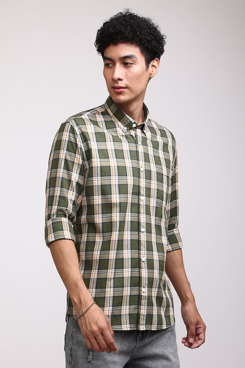 Basic Checks Olive Shirt