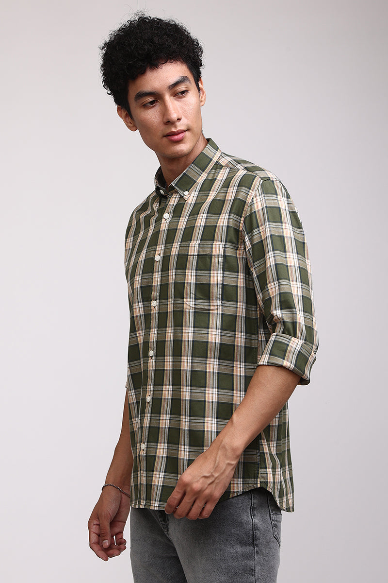 Basic Checks Olive Shirt