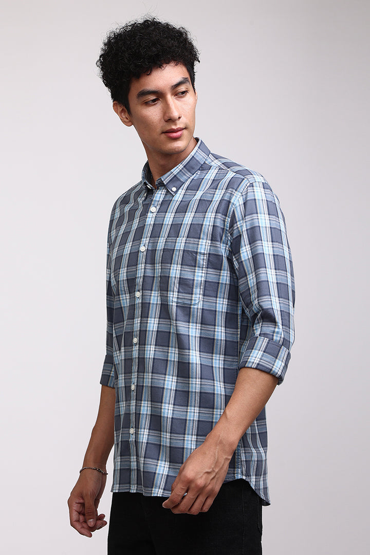 Basic Checks Steel Blue Shirt