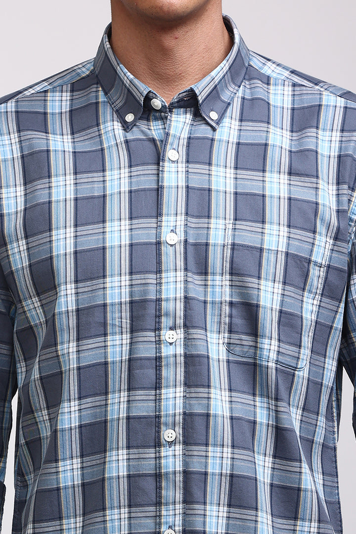 Basic Checks Steel Blue Shirt