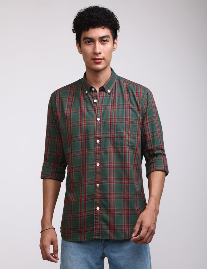 Basic Checks Dark Green Shirt