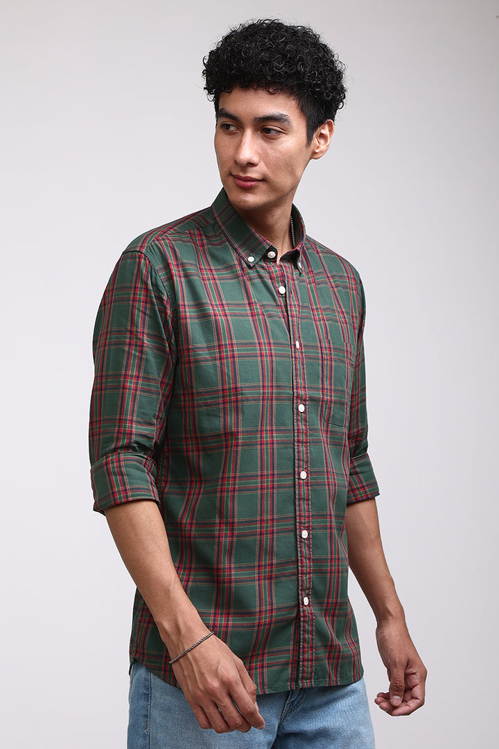 Basic Checks Dark Green Shirt