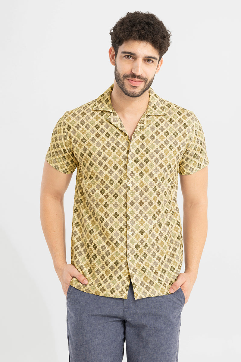 Mosaic Motif Beige Embroidery Shirt