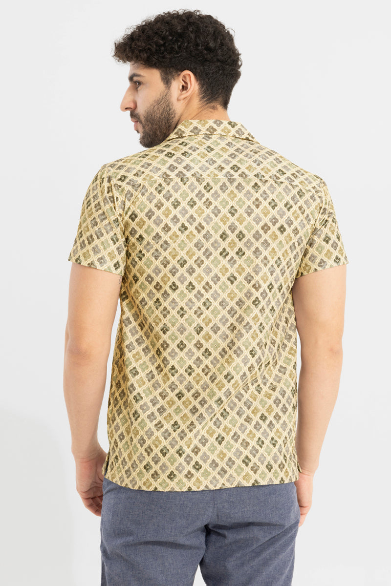 Mosaic Motif Beige Embroidery Shirt