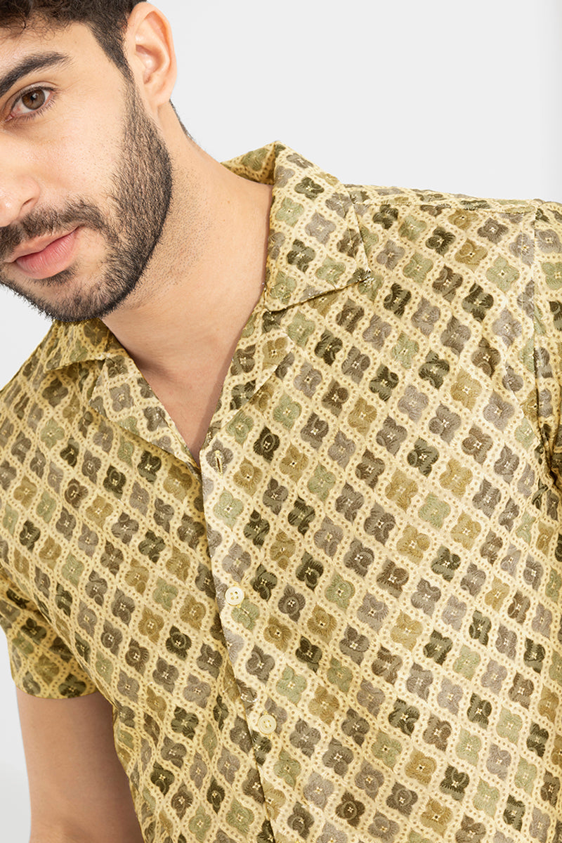 Mosaic Motif Beige Embroidery Shirt