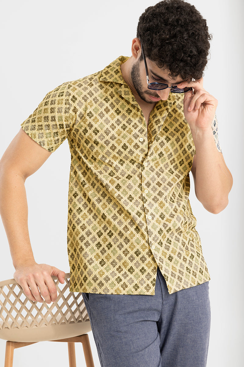 Mosaic Motif Beige Embroidery Shirt