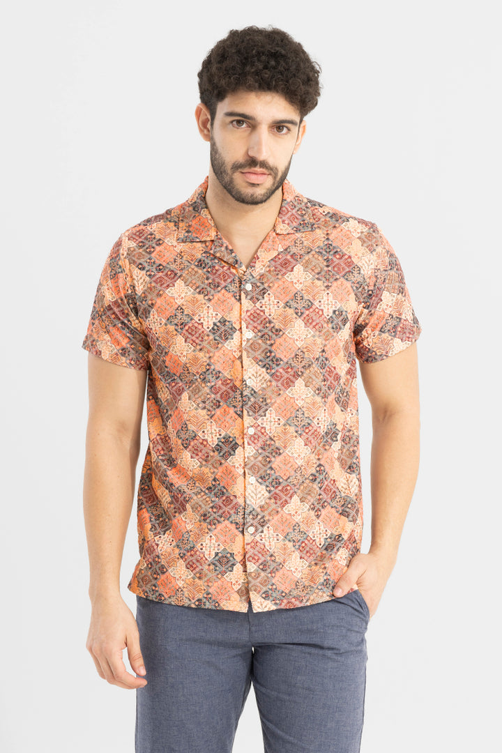 Mosaic Tile Orange Embroidery Shirt