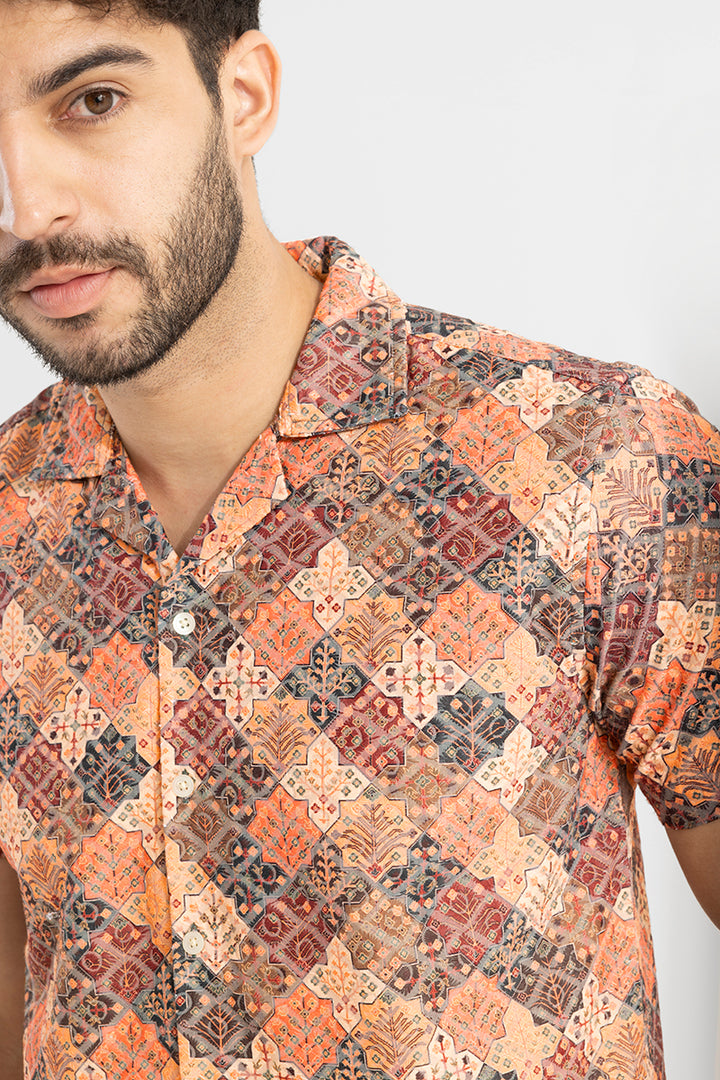 Mosaic Tile Orange Embroidery Shirt