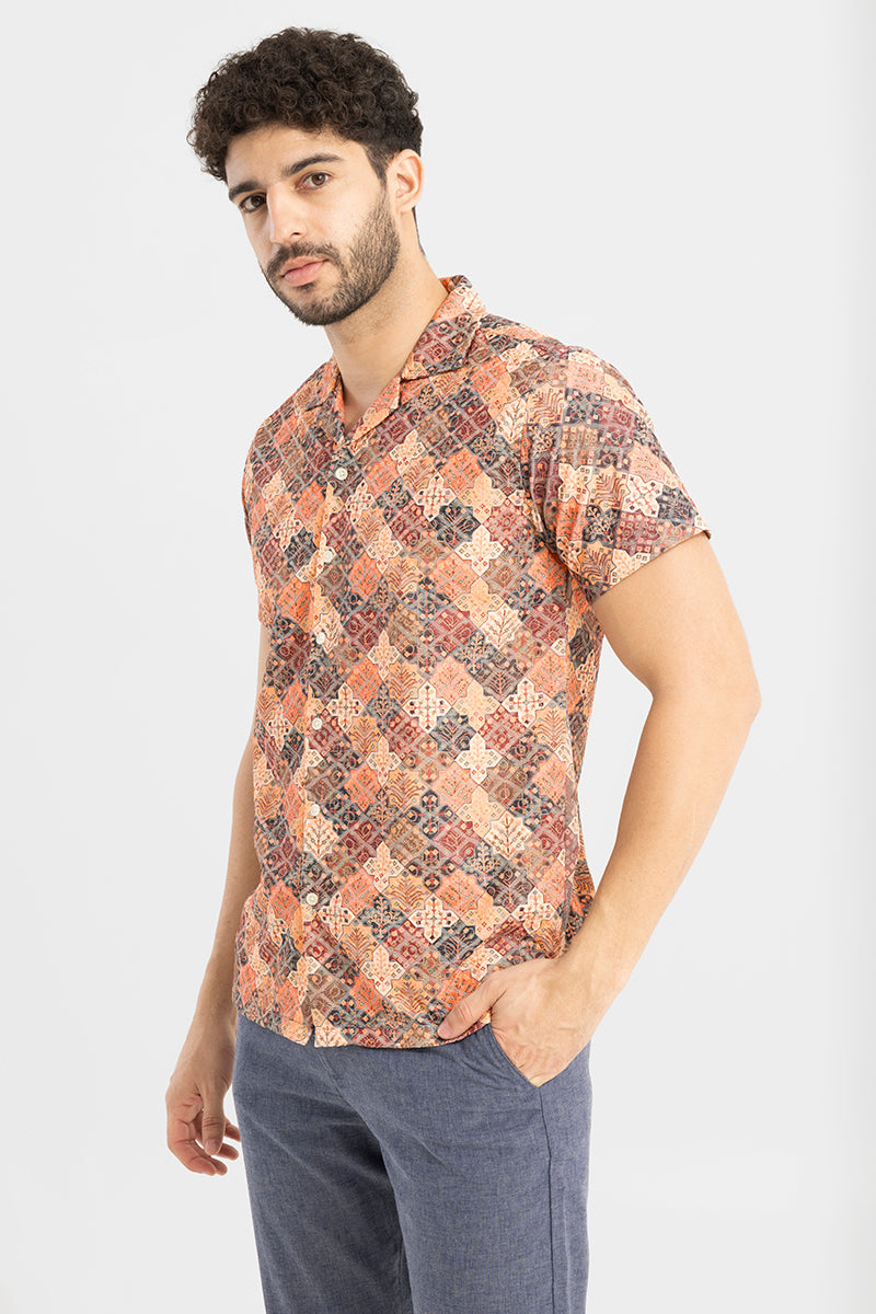 Mosaic Tile Orange Embroidery Shirt