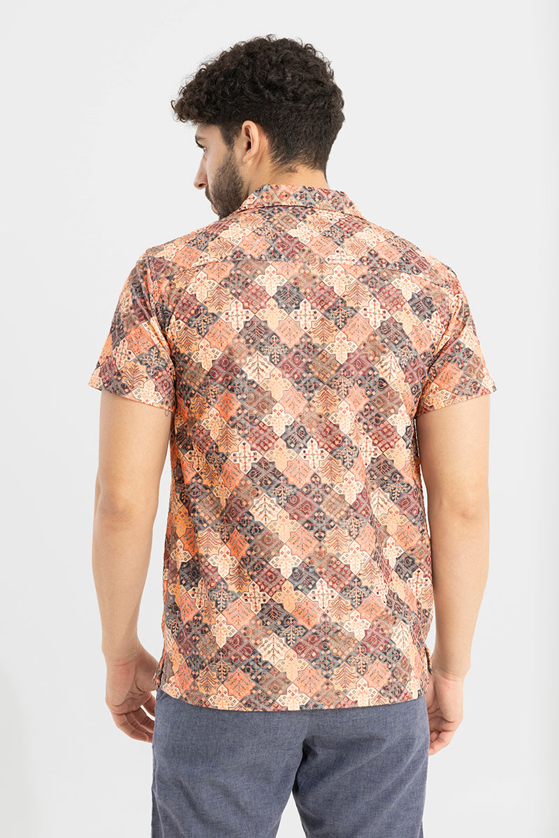 Mosaic Tile Orange Embroidery Shirt