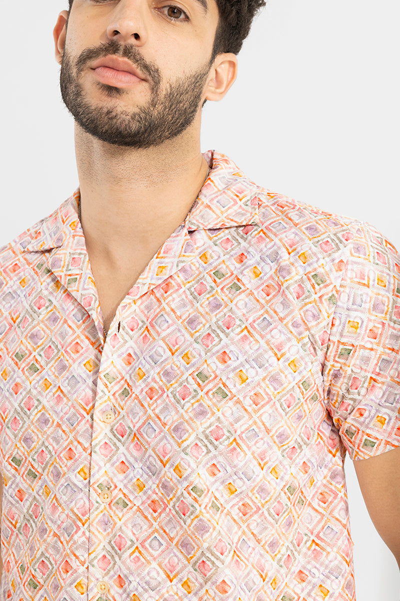 Water Square Multicolour Embroidery Shirt