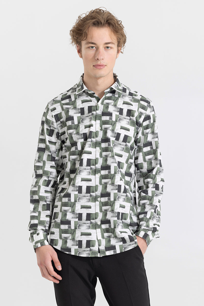 Abstraction Box Green Seersucker Shirt