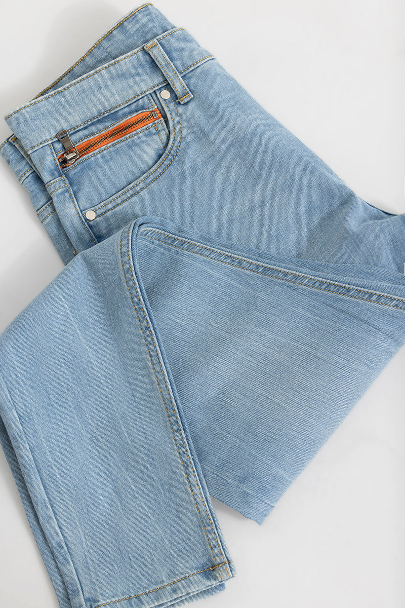 Zipper Pocket Whiskered Blue Skinny Jeans