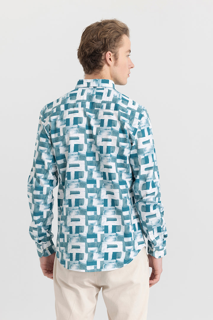 Abstraction Box Blue Seersucker Shirt