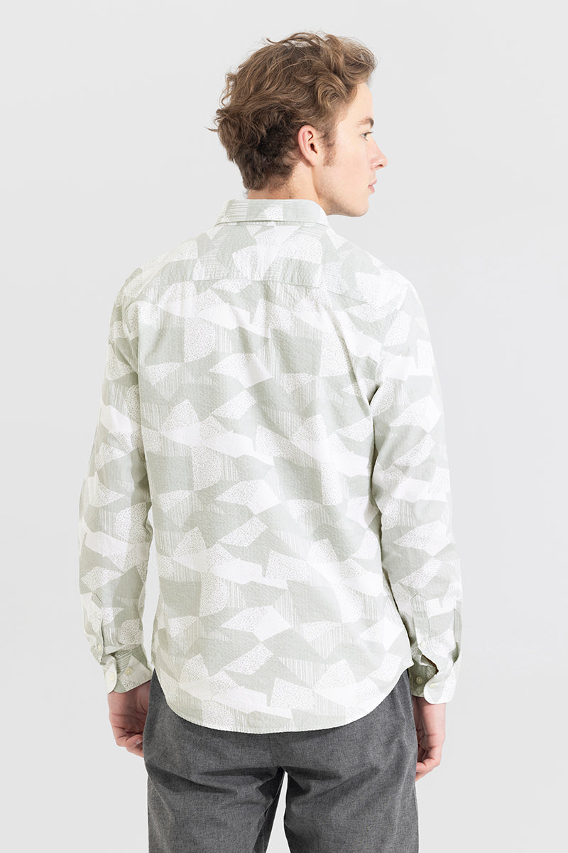 Abstract Patch Green Seersucker Shirt