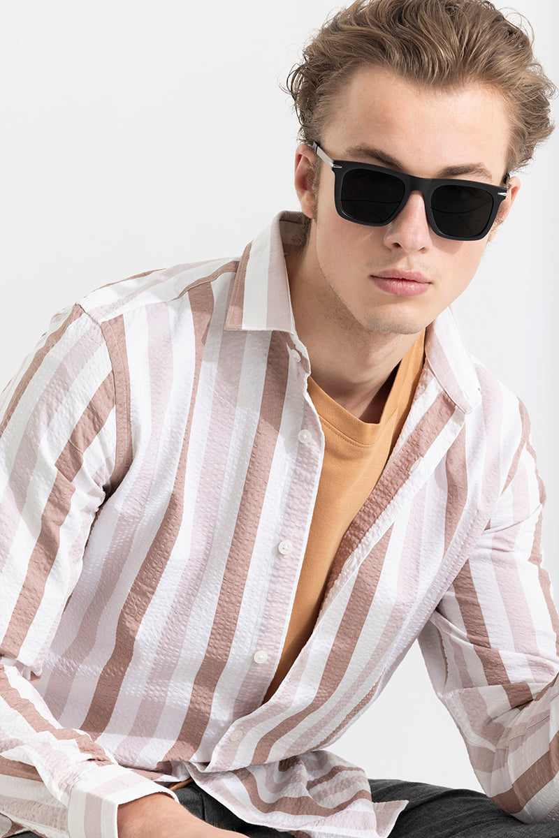 Boring Stripe Brown Seersucker Shirt