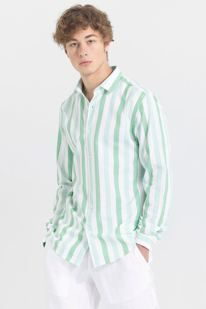 Boring Stripe Light Green Seersucker Shirt