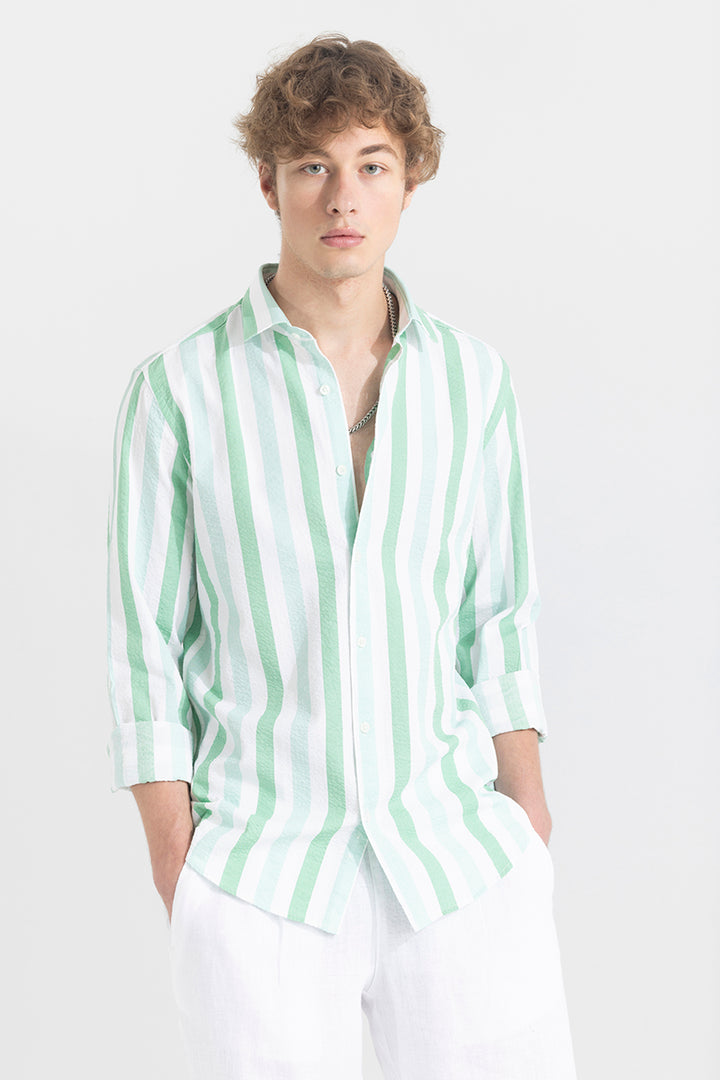 Boring Stripe Light Green Seersucker Shirt