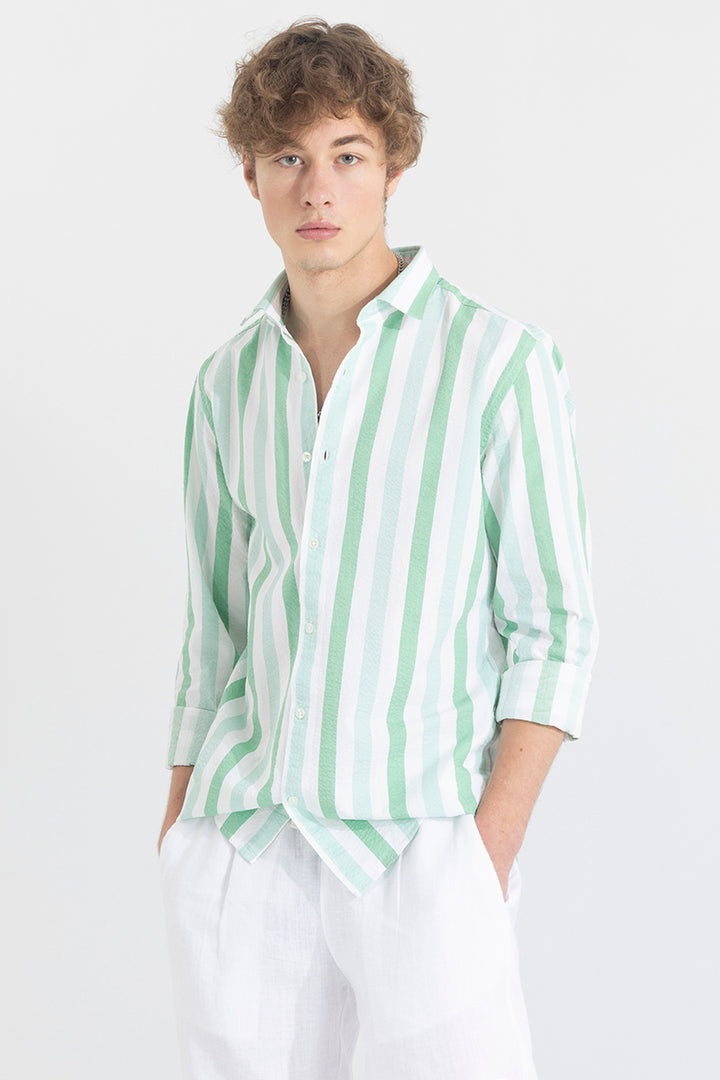 Boring Stripe Light Green Seersucker Shirt