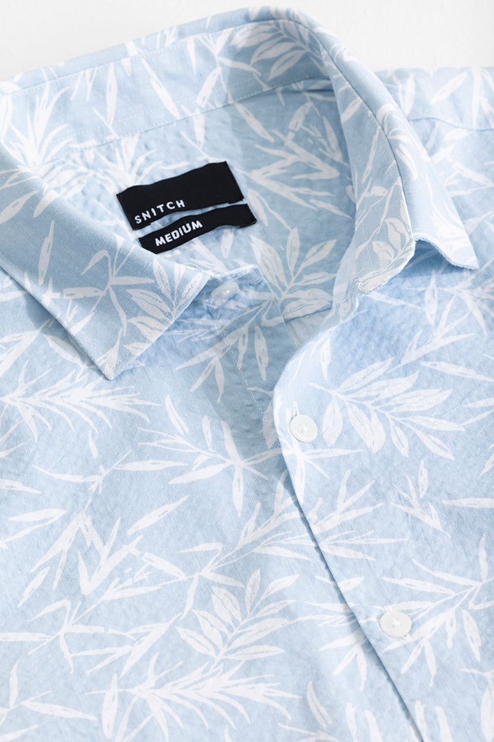 Tiny Leaf Blue Seersucker Shirt