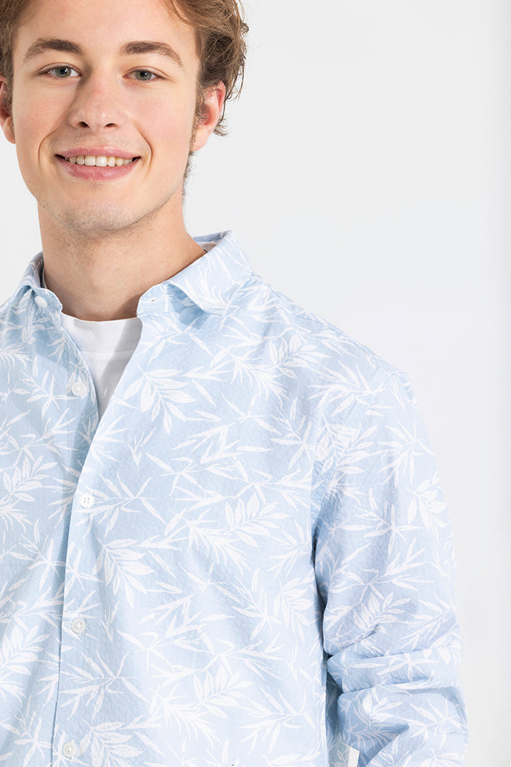 Tiny Leaf Blue Seersucker Shirt