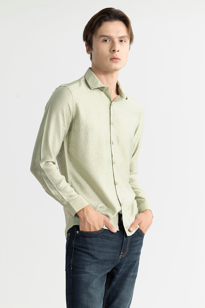 Honey Comb Self Design Light Green Shirt