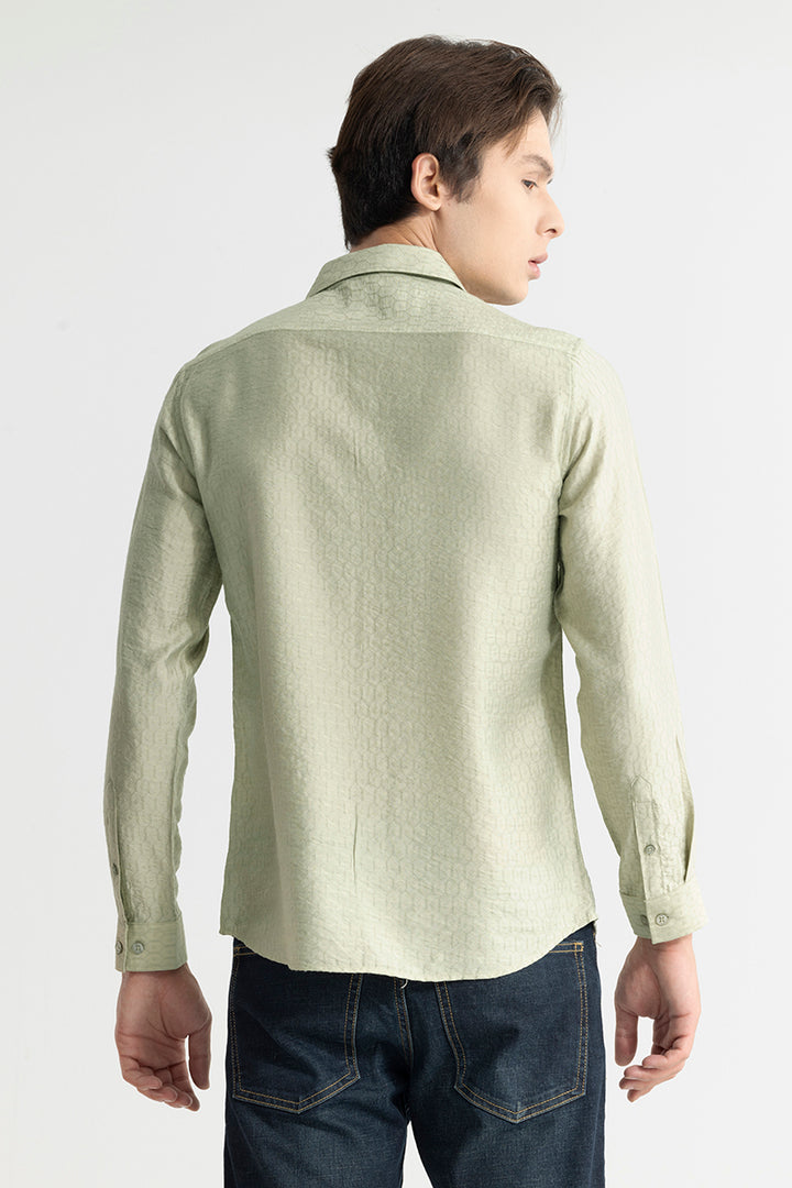 Honey Comb Self Design Light Green Shirt