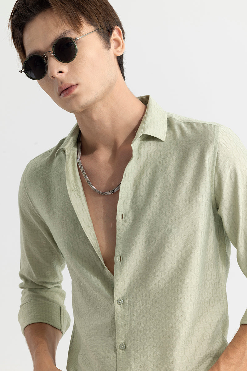 Honey Comb Self Design Light Green Shirt