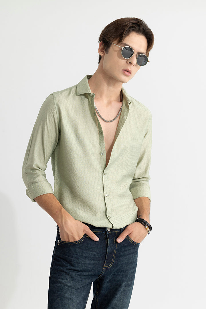 Honey Comb Self Design Light Green Shirt