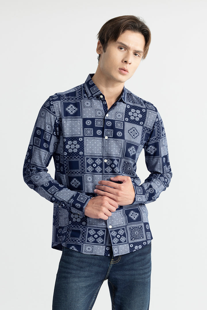 Vector Motif Printed Navy Shirt